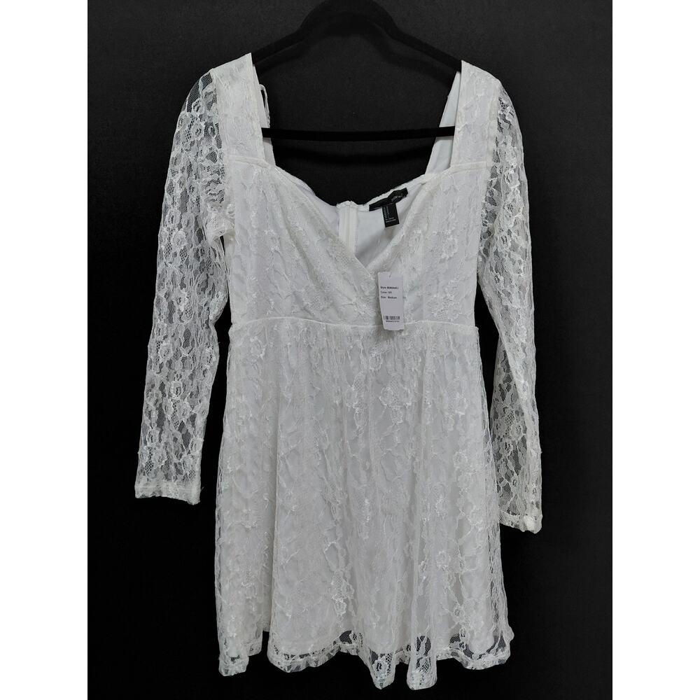NWT SBETRO White Lace Dress Solid Long Sleeve Short Women Size M